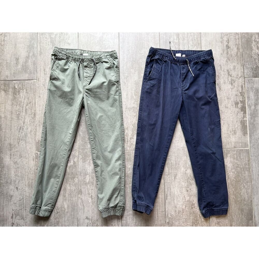 GAP Kids Boys Set Lot of 2 Navy Green Drawstring Everyday Joggers Pants L 10-11